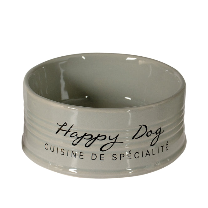 duvoplus Stone Happy Dog Keramik-Futternapf in Grau mit 1000 ml Fassungsvermögen und 18,5 cm Durchmesser.