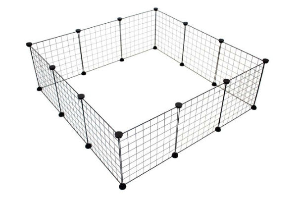 Duvoplus modulares Kleintiergehege in Schwarz mit 12 Metallgitterelementen und 24 Verbindern für Kaninchen und Nager.