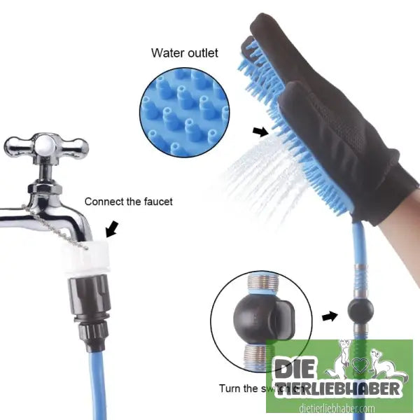 Haustier Duschhandschuh inkl. Schlauch - Blue - Hunde Zubehör