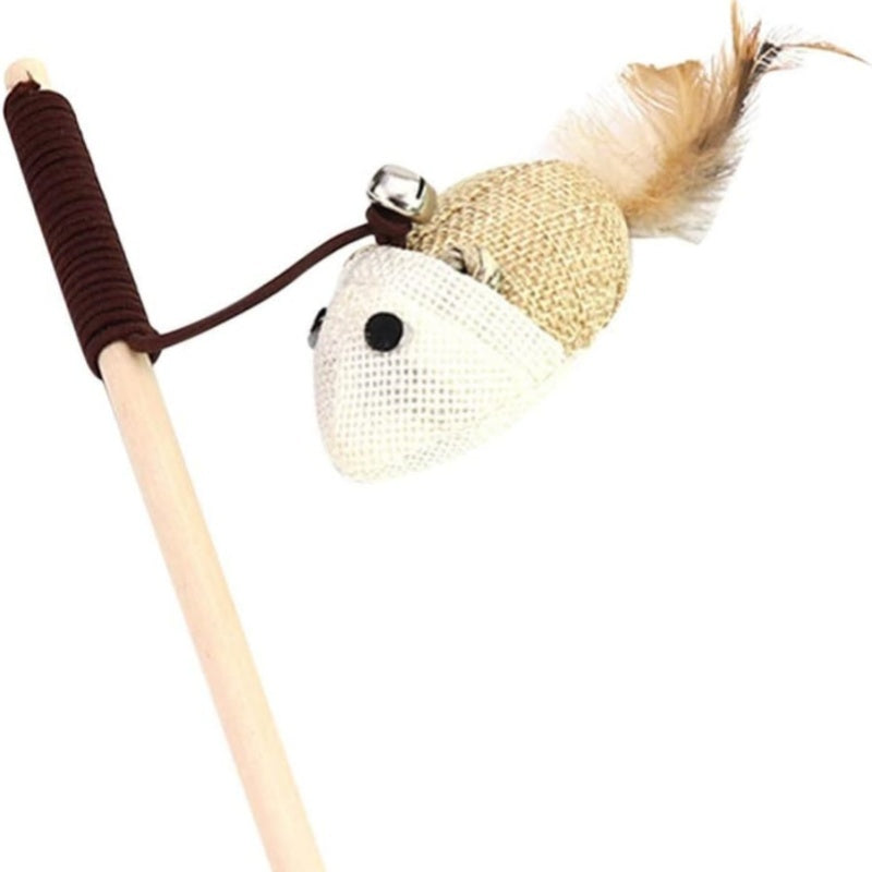 „Interaktive Katzenangel mit bunten Federn aus Holz – Lustiges Spielzeug für Katzen und Kätzchen“