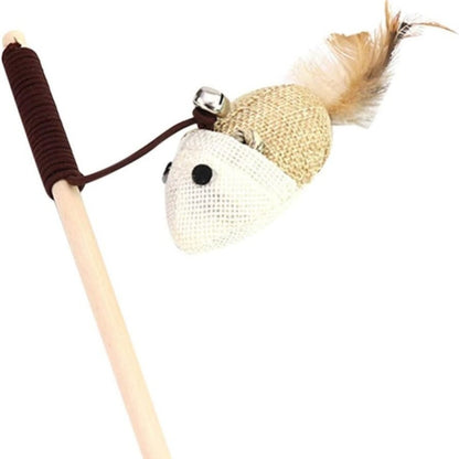 „Interaktive Katzenangel mit bunten Federn aus Holz – Lustiges Spielzeug für Katzen und Kätzchen“