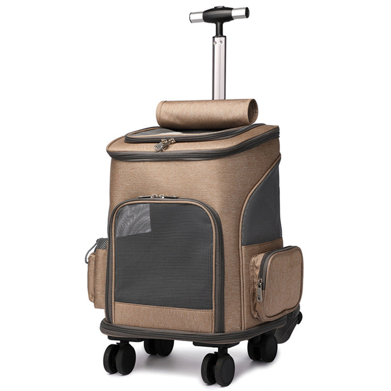 Tragbarer, zusammenklappbarer Trolley-Haustierrucksack für unterwegs, Katzenrucksack mit universeller Radtrolley-Haustiertasche