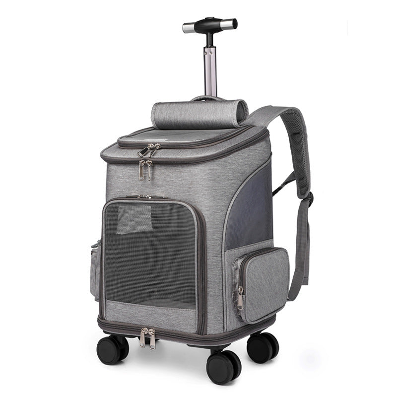 Tragbarer, zusammenklappbarer Trolley-Haustierrucksack für unterwegs, Katzenrucksack mit universeller Radtrolley-Haustiertasche