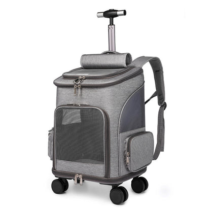 Tragbarer, zusammenklappbarer Trolley-Haustierrucksack für unterwegs, Katzenrucksack mit universeller Radtrolley-Haustiertasche