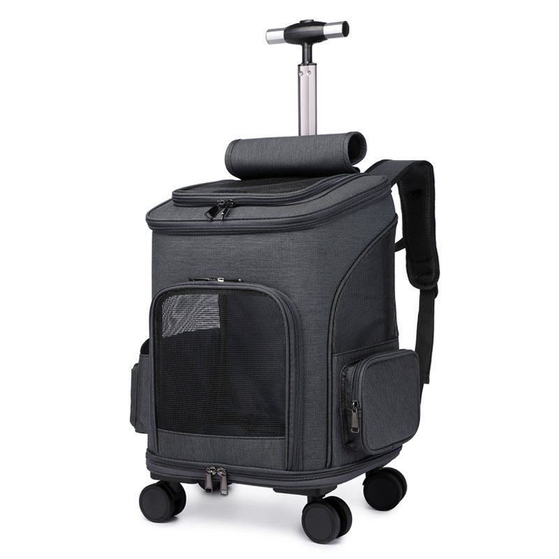 Tragbarer, zusammenklappbarer Trolley-Haustierrucksack für unterwegs, Katzenrucksack mit universeller Radtrolley-Haustiertasche