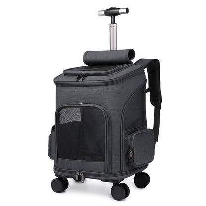 Tragbarer, zusammenklappbarer Trolley-Haustierrucksack für unterwegs, Katzenrucksack mit universeller Radtrolley-Haustiertasche