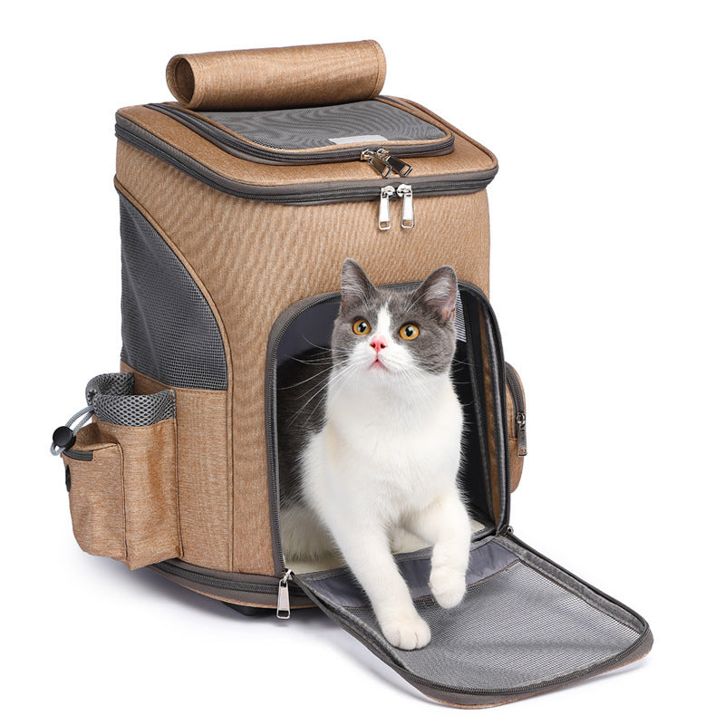 Tragbarer, zusammenklappbarer Trolley-Haustierrucksack für unterwegs, Katzenrucksack mit universeller Radtrolley-Haustiertasche