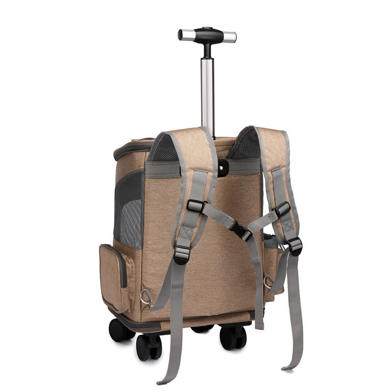 Tragbarer, zusammenklappbarer Trolley-Haustierrucksack für unterwegs, Katzenrucksack mit universeller Radtrolley-Haustiertasche