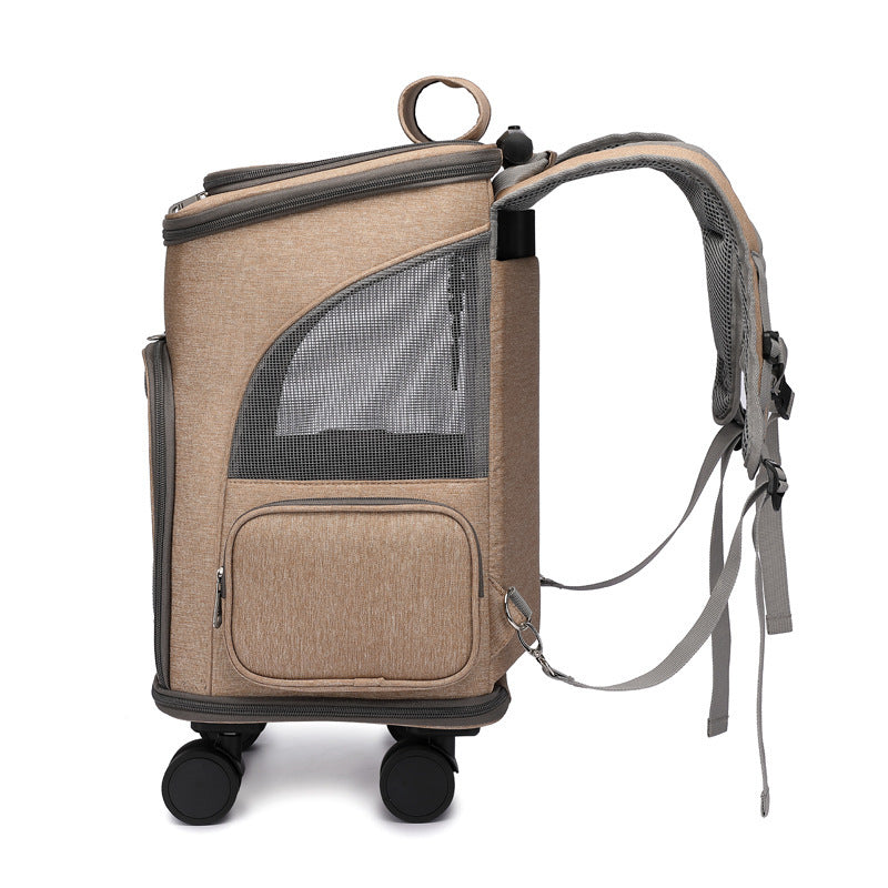 Tragbarer, zusammenklappbarer Trolley-Haustierrucksack für unterwegs, Katzenrucksack mit universeller Radtrolley-Haustiertasche