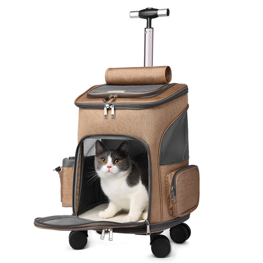 Tragbarer, zusammenklappbarer Trolley-Haustierrucksack für unterwegs, Katzenrucksack mit universeller Radtrolley-Haustiertasche