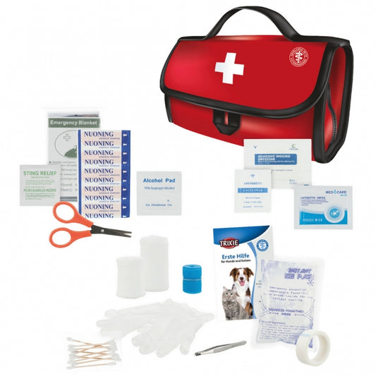 TRIXIE Premium Erste-Hilfe-Set für Hunde und Katzen mit Verbandsmaterial, Zeckenzange, Kühlkompresse und praktischer Aufbewahrungstasche