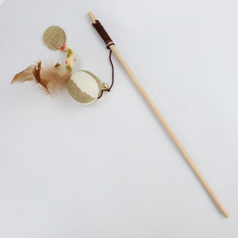 „Interaktive Katzenangel mit bunten Federn aus Holz – Lustiges Spielzeug für Katzen und Kätzchen“