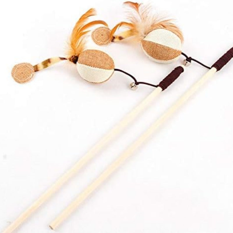 „Interaktive Katzenangel mit bunten Federn aus Holz – Lustiges Spielzeug für Katzen und Kätzchen“