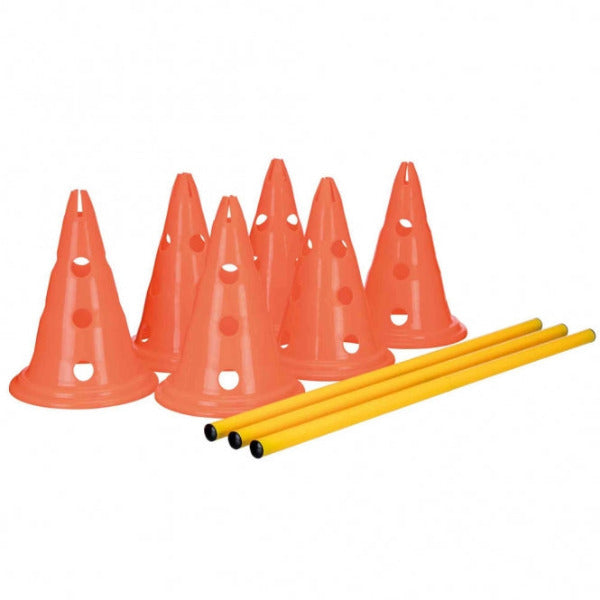 Hunde Agility-Set mit 6 orange-gelben Pylonen und 3 Stangen für Hindernisparcours, Slalomtraining und Koordinationstraining