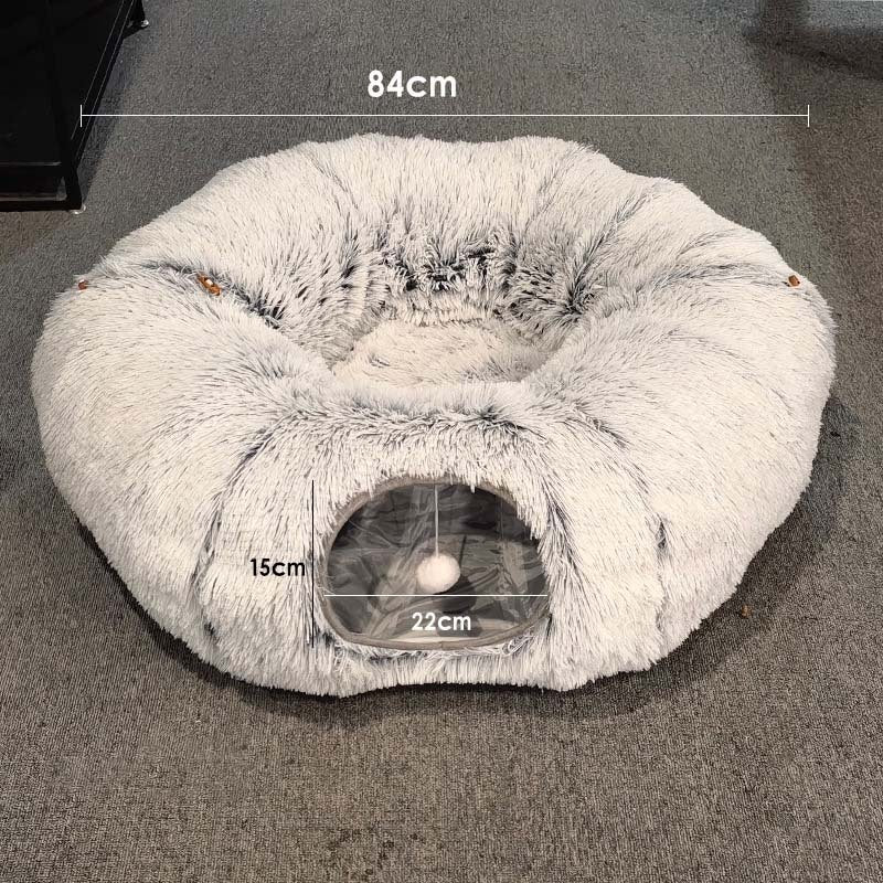 Plüschiges, warmes Katzenbett mit Tunnel für Hauskatzen