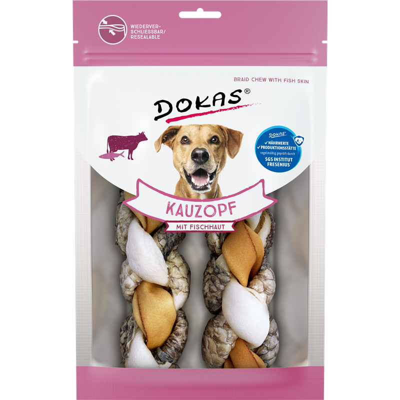 Dok Dog Snack Kauzopf mit Fischhaut 2er (nur im 8er Pack erhältlich)
