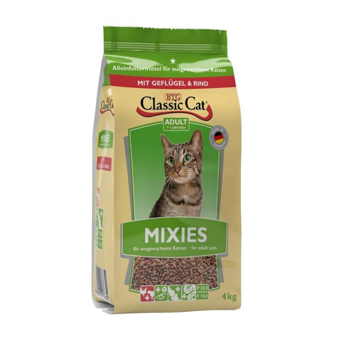 Classic Cat Mixies Katzen-Trockenfutter mit Geflügel und Rind, 4 kg Beutel für ausgewachsene Katzen.