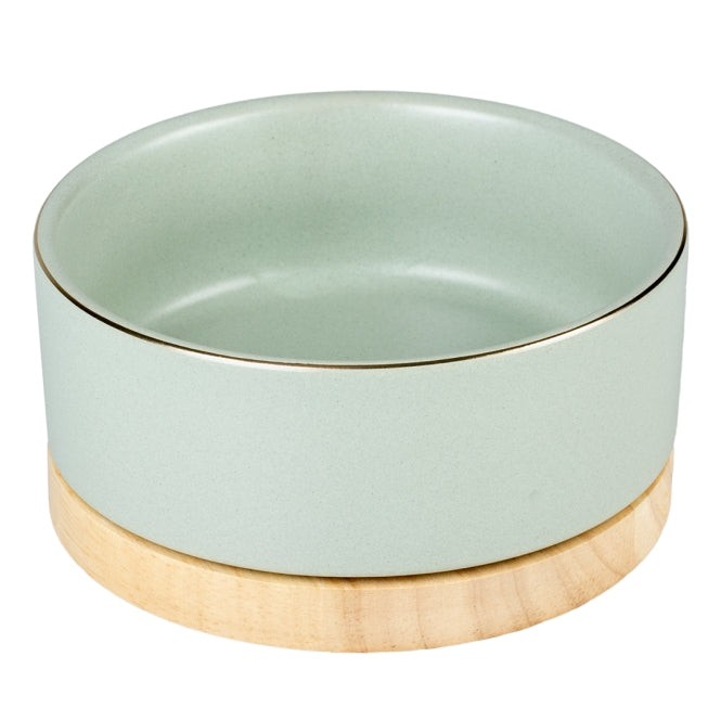 duvoplus Keramiknapf Stone Timber Blau 450 ml mit Holzsockel
