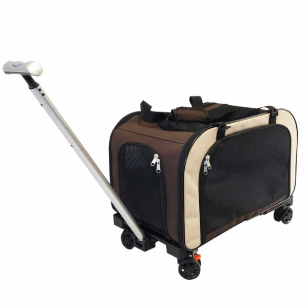 Nobby Trolley MOVE in Braun mit versenkbarem Teleskopgriff, Netzeinsätzen und abnehmbarem Fahrgestell für Hunde
