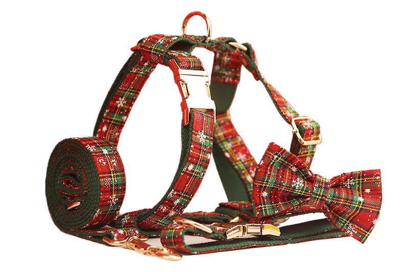 Weihnachtliches Halsband, Geschirr, Leine und Fliege für Hunde