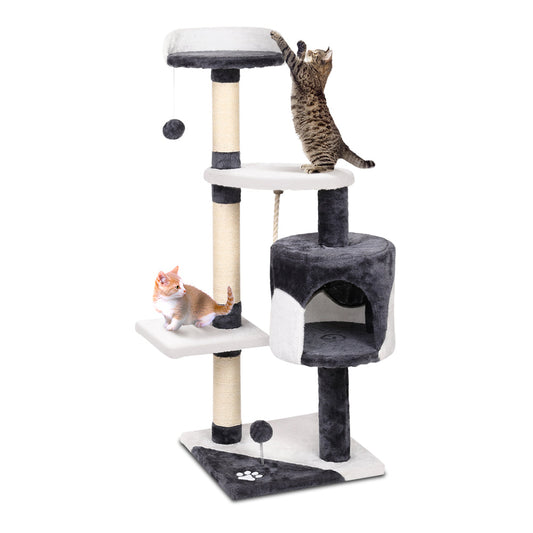 „Der perfekte Spiel- und Schlafplatz für Ihre Katze – stabiler 112 cm Katzenbaum aus Holz“