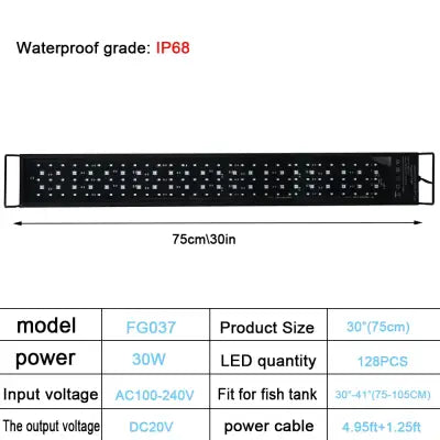 Aquarium LED-Licht 24/7 Vollspektrum Pflanzenwachstum Dimmbar IP68 Wasserdicht 100V-240V - 75CM - 30W / EU Plug / CHINA