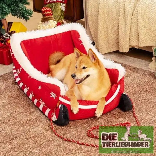 Cooles Hundekörbchen im Schlittendesign - Red Elk Sled Nest / M 65x52x30CM - Flauschiger Liegeplatz für Hund Katzen F