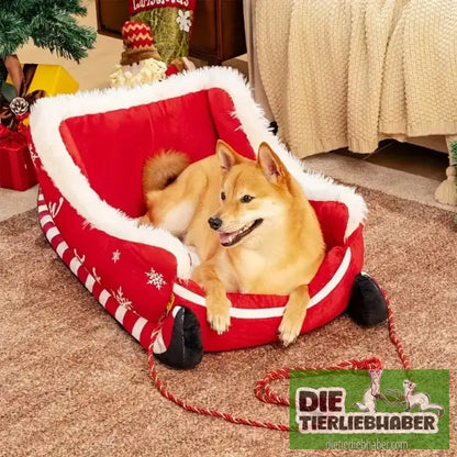 Cooles Hundekörbchen im Schlittendesign - Red Elk Sled Nest / M 65x52x30CM - Flauschiger Liegeplatz für Hund Katzen F