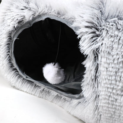 Plüschiges, warmes Katzenbett mit Tunnel für Hauskatzen