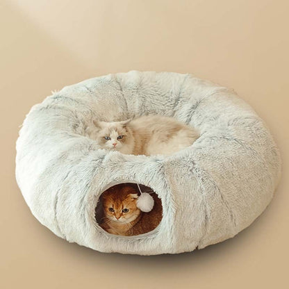 Plüschiges, warmes Katzenbett mit Tunnel für Hauskatzen