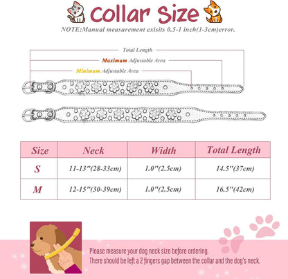 Niedliches Hundehalsband aus PU-Leder mit Strass-Blumenmuster und Nieten, passend für kleine und mittelgroße Hunde