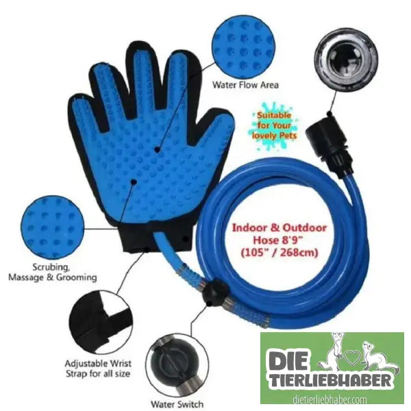 Haustier Duschhandschuh inkl. Schlauch - Blue - Hunde Zubehör