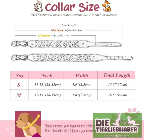 Hundehalsband aus PU-Leder mit Strass-Blumenmuster und Nieten - Haustierbedarf