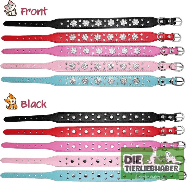 Hundehalsband aus PU-Leder mit Strass-Blumenmuster und Nieten - Haustierbedarf