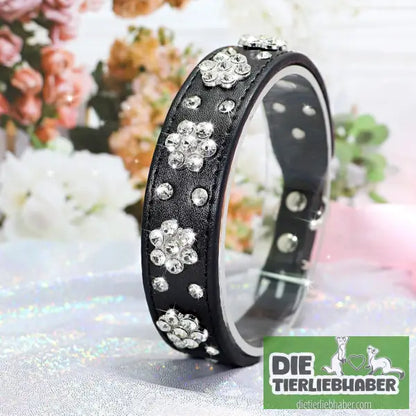 Hundehalsband aus PU-Leder mit Strass-Blumenmuster und Nieten - Haustierbedarf