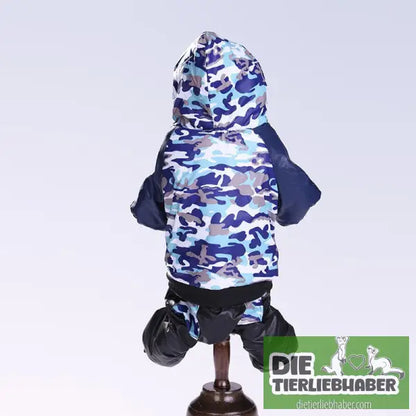 Hundejacken mit Kaputze und Beinen in verschiedenen Mustern - Camouflage blue / 2XL - Hunde und Katzenkleidung
