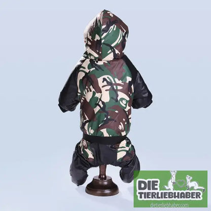 Hundejacken mit Kaputze und Beinen in verschiedenen Mustern - Camouflage green / 2XL - Hunde und Katzenkleidung