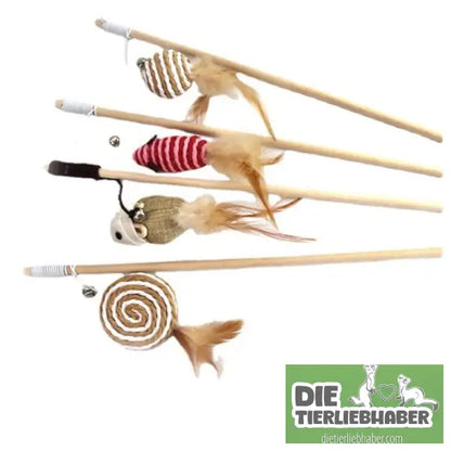 Interaktive Katzenangel mit bunten Federn aus Holz - Chick - Haustierbedarf