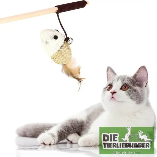Interaktive Katzenangel mit bunten Federn aus Holz - Chick - Haustierbedarf