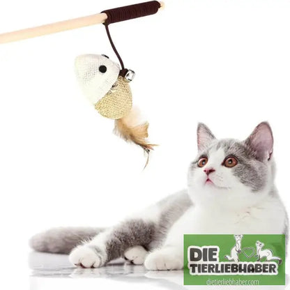 Interaktive Katzenangel mit bunten Federn aus Holz - Chick - Haustierbedarf