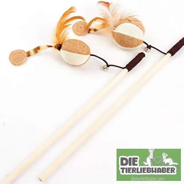 Interaktive Katzenangel mit bunten Federn aus Holz - Chick - Haustierbedarf