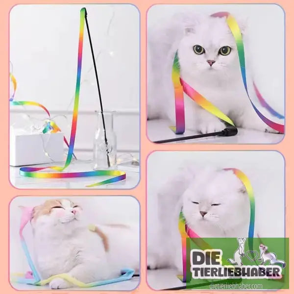 Interaktiver Katzenwedel mit buntem Band - Spielzeug