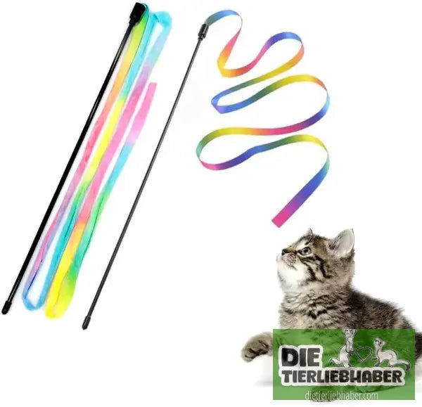 Interaktiver Katzenwedel mit buntem Band - Spielzeug