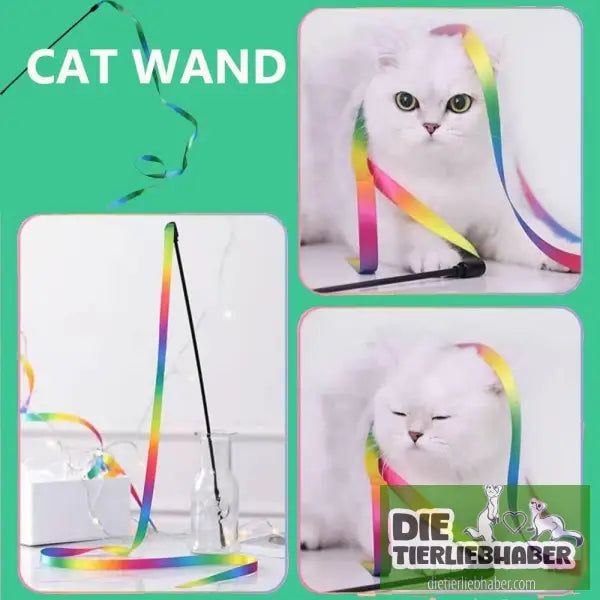 Interaktiver Katzenwedel mit buntem Band - Spielzeug