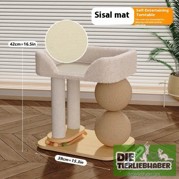 „Katzenbett mit integriertem Spielball“ - Independent / Sisal Style - Kuschelhöhle für kleine Hunde Katzen Fre
