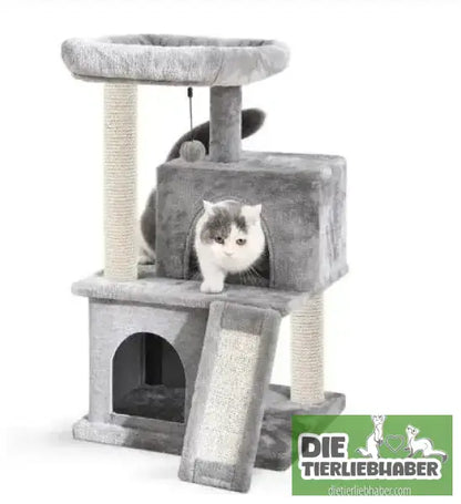 Katzenturm mit Kratzbaum und Spielhaus - as picture / AMT0014GY / france - Flauschiger Liegeplatz für Hund Katzen