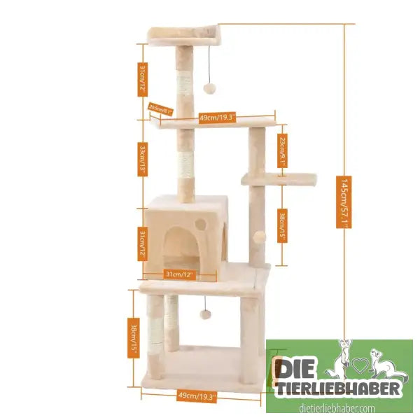 Katzenturm mit Kratzbaum und Spielhaus - Flauschiger Liegeplatz für Hund Katzen