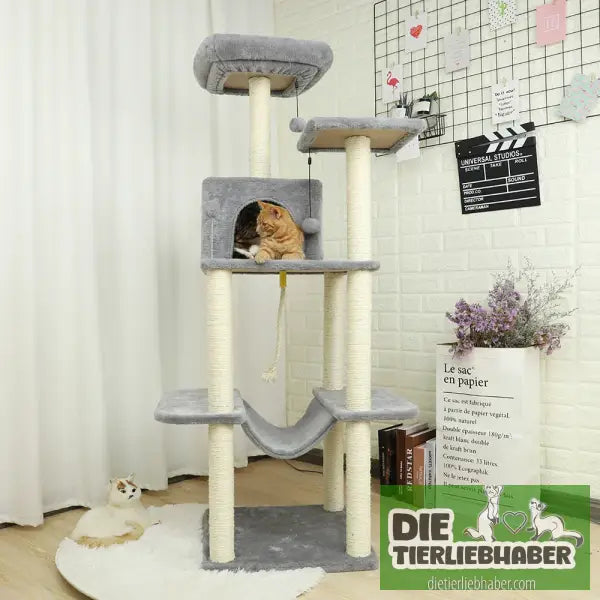 Katzenturm mit Kratzbaum und Spielhaus - Flauschiger Liegeplatz für Hund Katzen