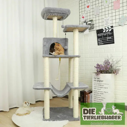 Katzenturm mit Kratzbaum und Spielhaus - Flauschiger Liegeplatz für Hund Katzen