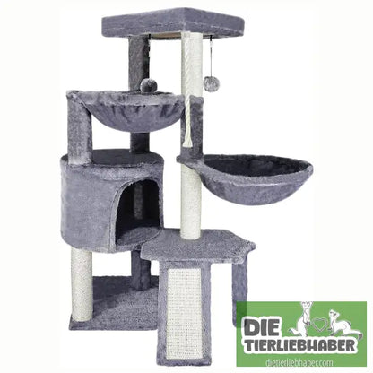 Kreativer mehrlagiger Katzenkratzbaum mit integrierten Kratzsäulen und Kletterelementen - Flauschiger Liegeplatz